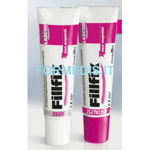 FILLFIX a base di ossido di zinco, senza eugenolo, per il fissaggio provvisorio di ponti, corone, inlay e onlay.